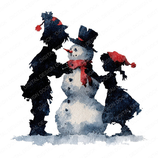 Snowman Children Silhouette fussy cut sheet in A4 format showing all 12 designs on one printable page