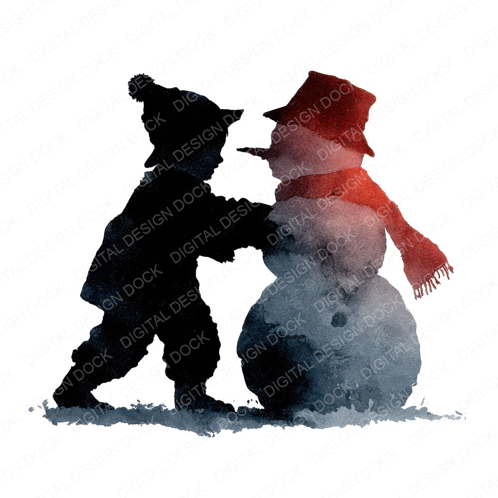 Snowman Children Silhouette fussy cut sheet in US Letter format showing all 12 designs on one printable page