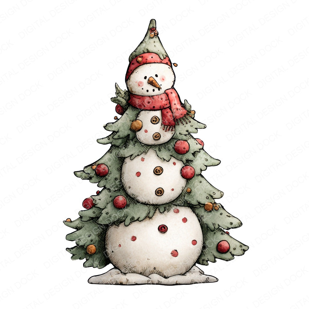 Snowman Christmas Tree fussy cut sheet in US Letter format showing all 12 designs on one printable page