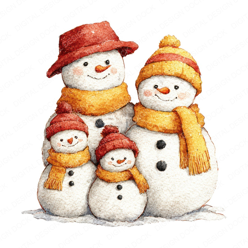 Snowman Family Four fussy cut sheet in A4 format showing all 12 designs on one printable page