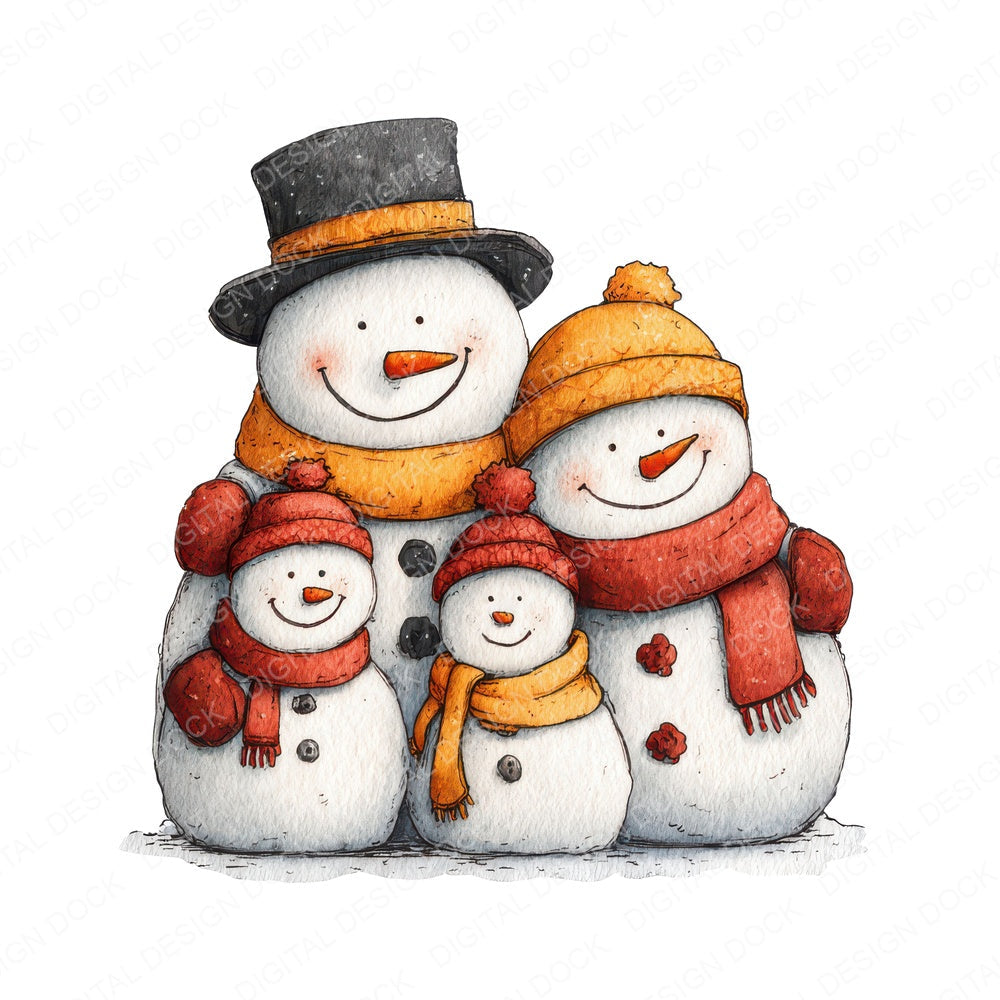 Snowman Family Four fussy cut sheet in US Letter format showing all 12 designs on one printable page