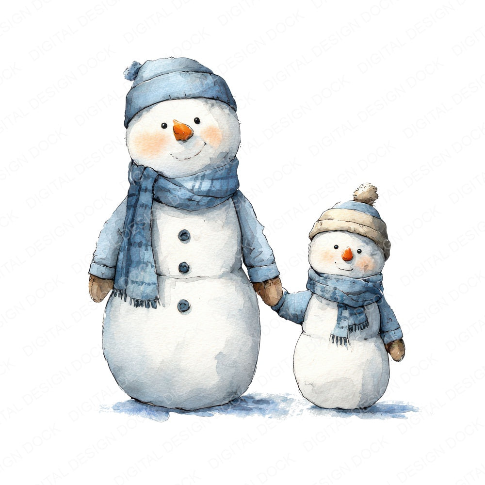 Snowman Family Pair fussy cut sheet in A4 format showing all 12 designs on one printable page