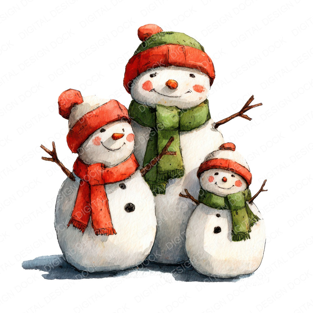 Snowman Family Trio fussy cut sheet in US Letter format showing all 12 designs on one printable page