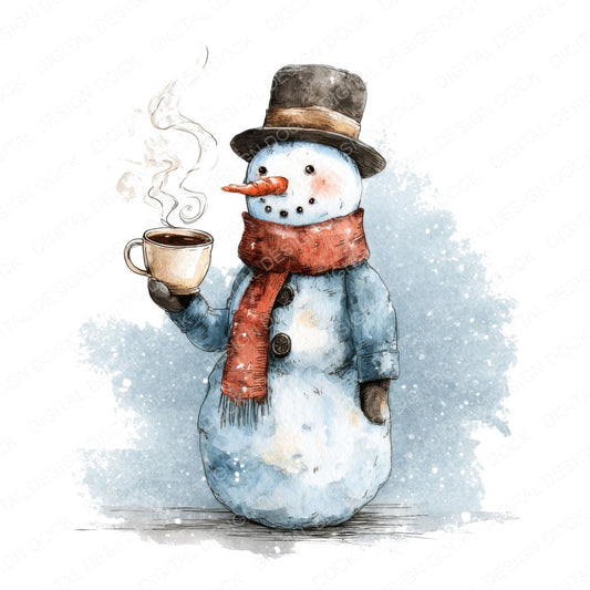Snowman with Hot Cocoa fussy cut sheet in A4 format showing all 12 designs on one printable page