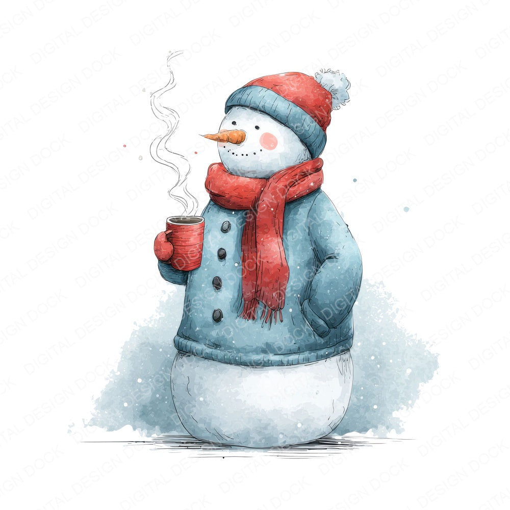 Snowman with Hot Cocoa fussy cut sheet in US Letter format showing all 12 designs on one printable page