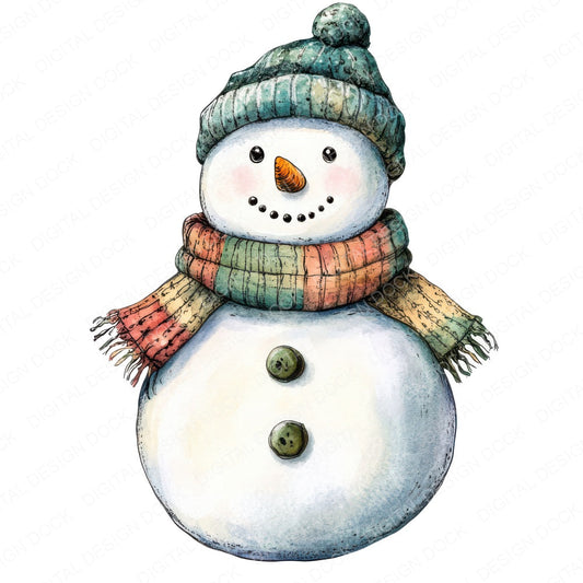 Snowman with Knitted Scarf fussy cut sheet in A4 format showing all 12 designs on one printable page