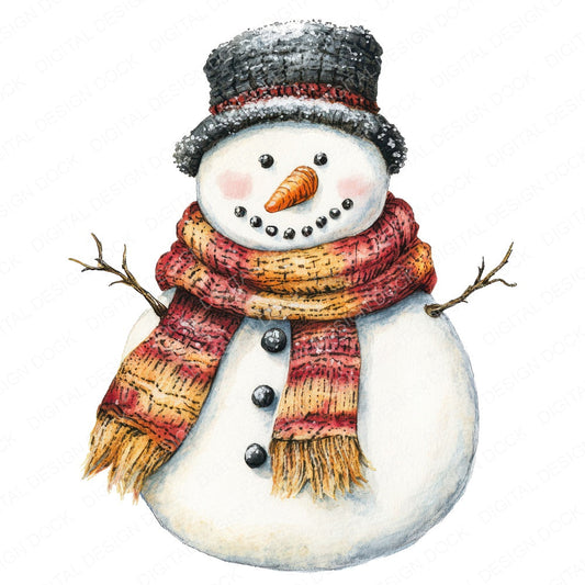 Snowman with Knitted Scarf fussy cut sheet in US Letter format showing all 12 designs on one printable page