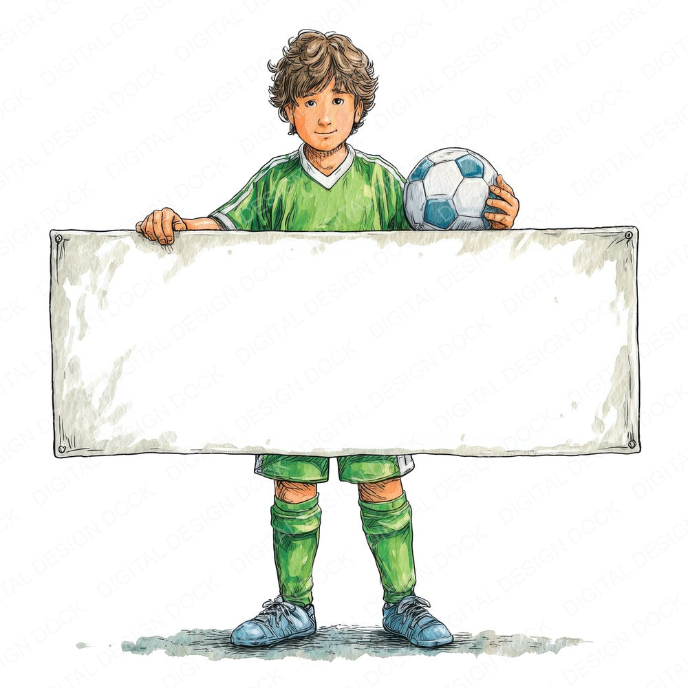 Soccer Player Banner fussy cut sheet in US Letter format showing all 12 designs on one printable page