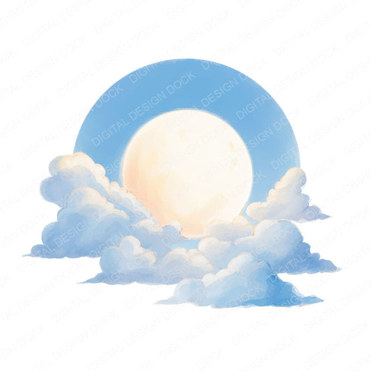 Soft Glowing Full Moon fussy cut sheet in A4 format showing all 12 designs on one printable page