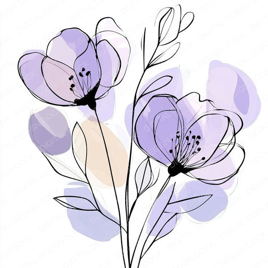 Soft Lavender Abstract Flowers fussy cut sheet in A4 format showing all 12 designs on one printable page