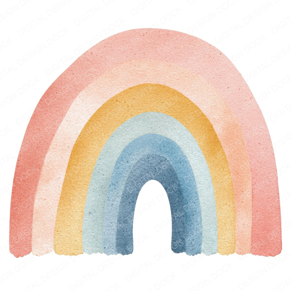 Soft Pastel Watercolour Rainbow fussy cut sheet in US Letter format showing all 12 designs on one printable page