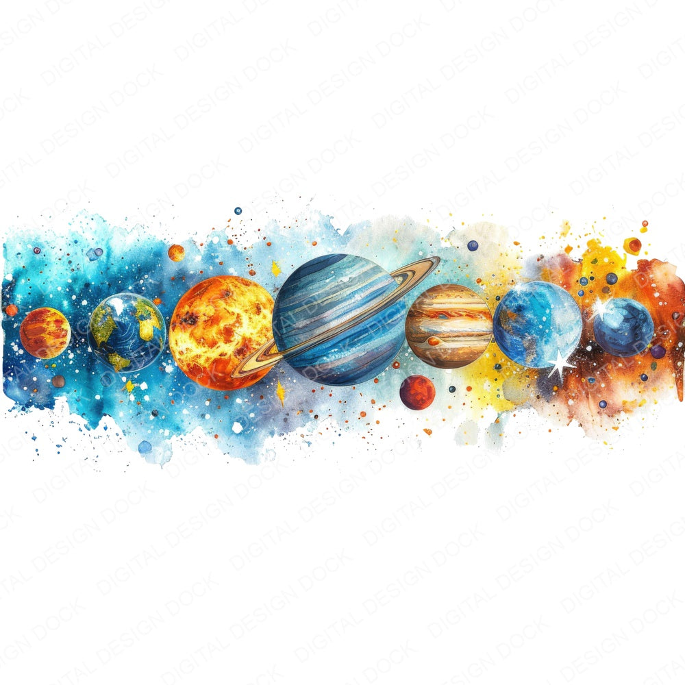 Solar System Planets fussy cut sheet in US Letter format showing all 12 designs on one printable page