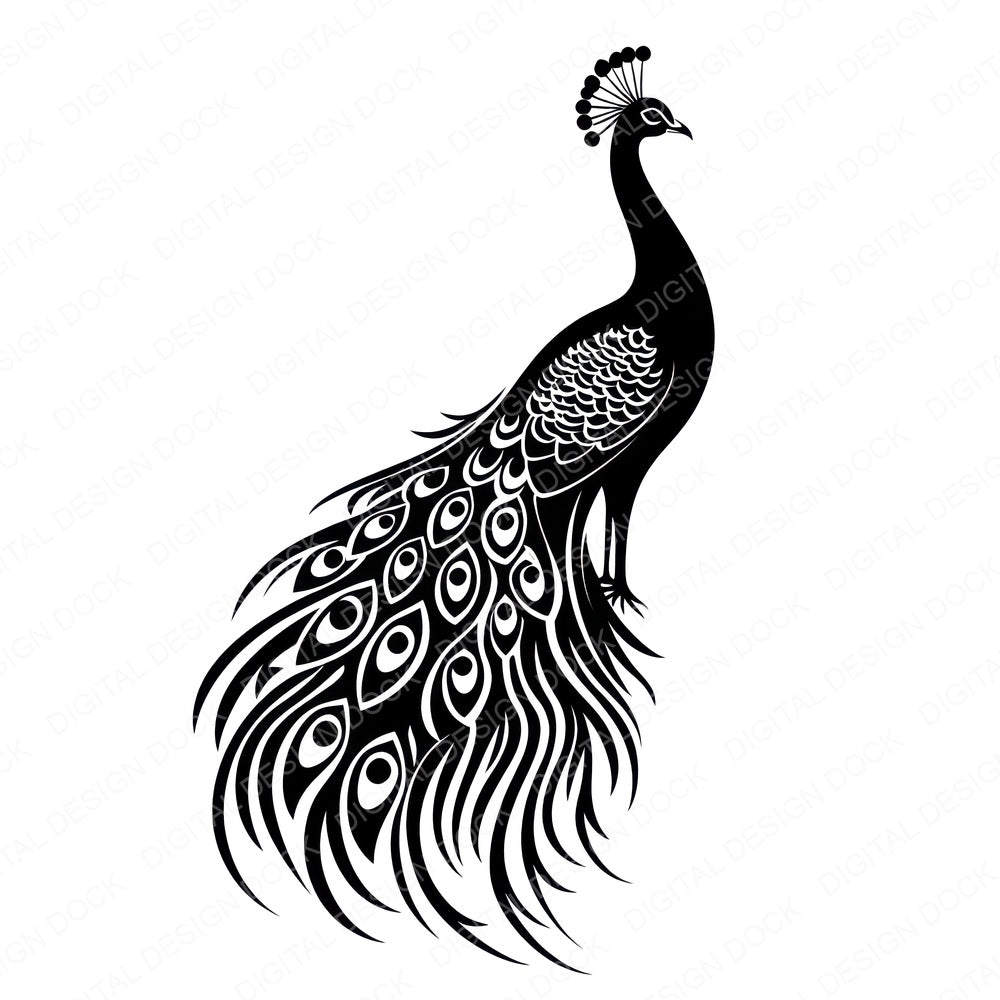 Solid Peacock Silhouette fussy cut sheet in US Letter format showing all 12 designs on one printable page