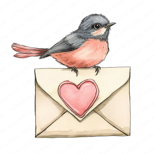 Songbird on Love Letter fussy cut sheet in US Letter format showing all 12 designs on one printable page