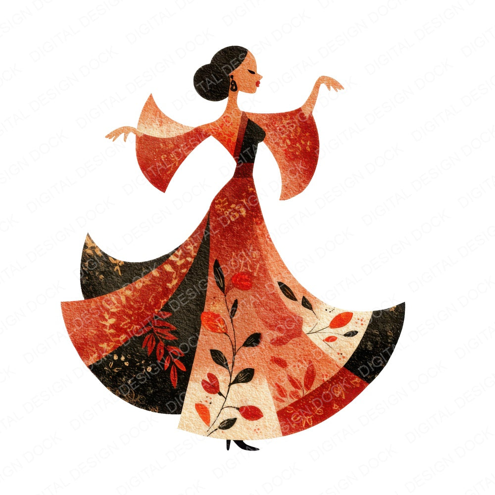 Spanish Folk Dancer fussy cut sheet in US Letter format showing all 12 designs on one printable page