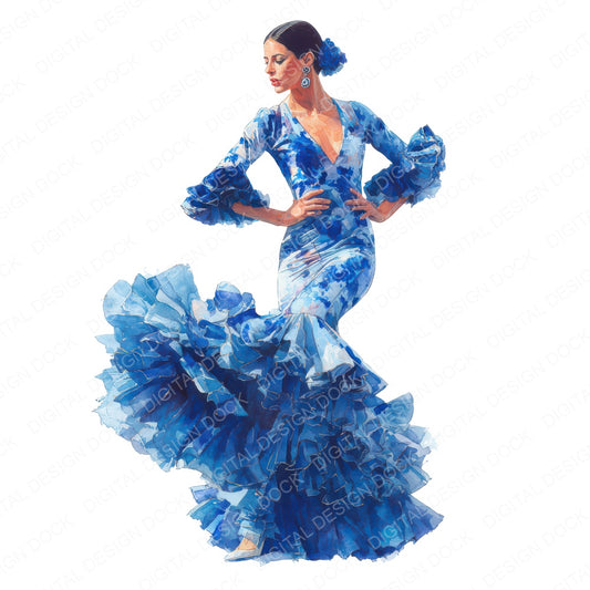 Spanish Woman in Flamenco Dress Clipart Set (DDD012262)