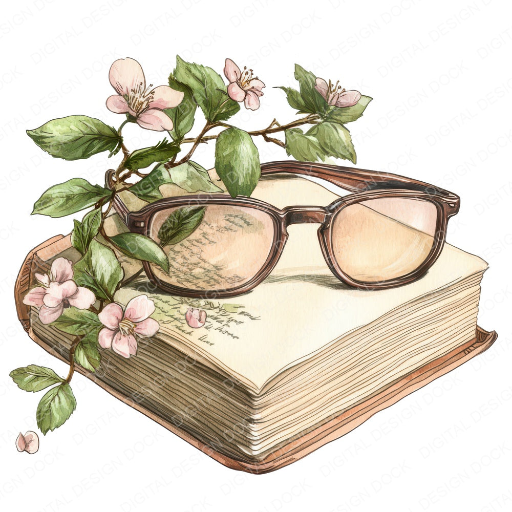 Spectacles with Flower Vine fussy cut sheet in US Letter format showing all 12 designs on one printable page