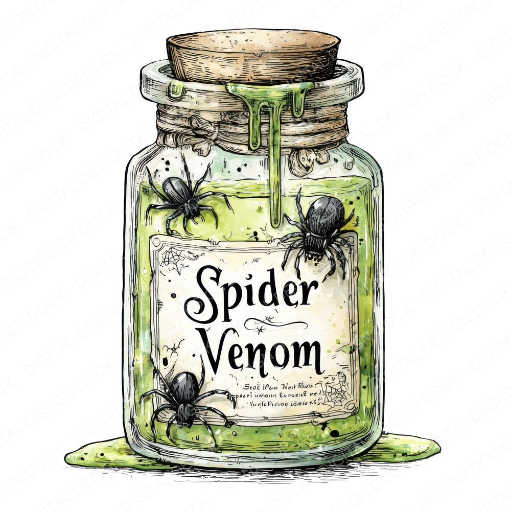 Spider Venom Halloween Jar fussy cut sheet in US Letter format showing all 12 designs on one printable page