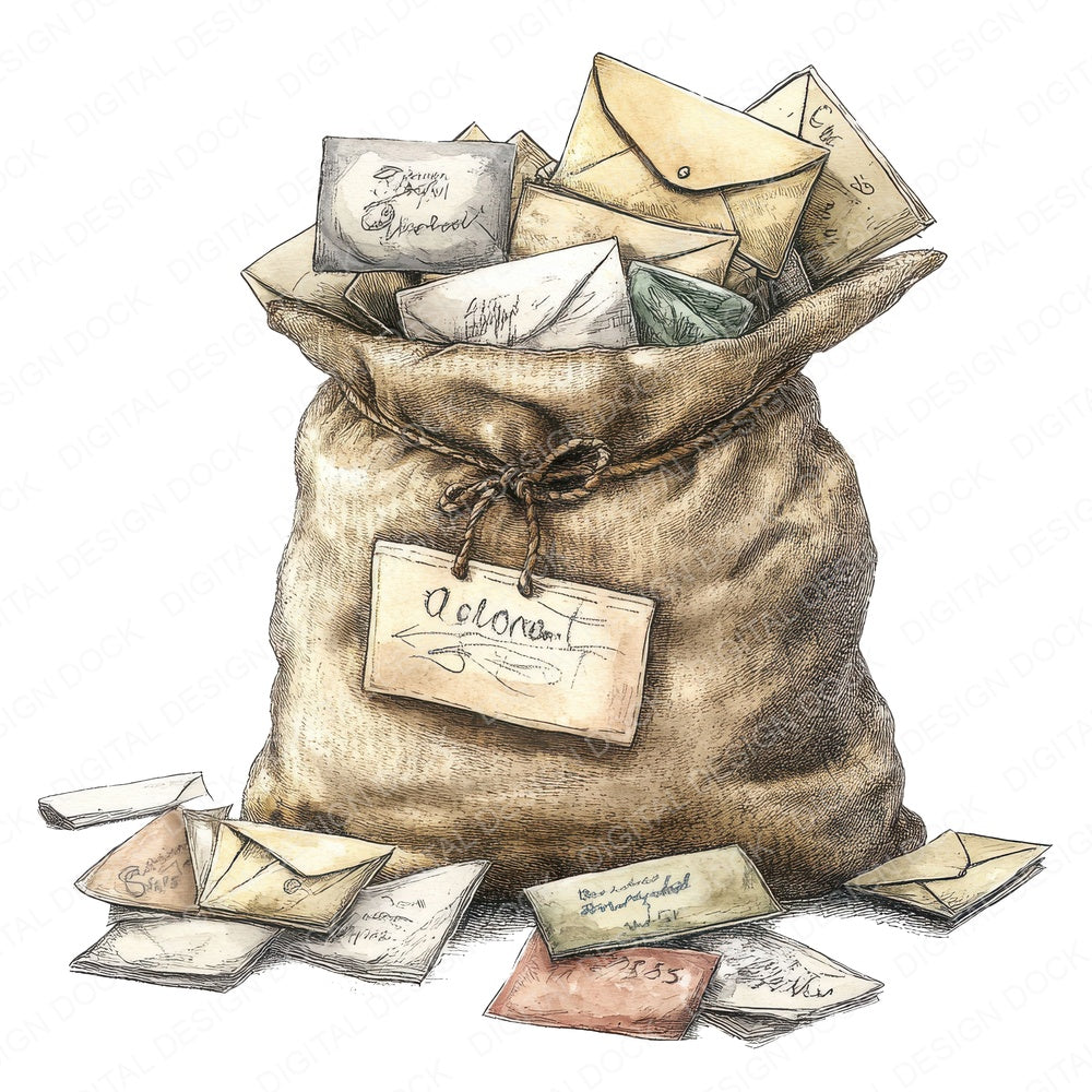 Spilled Vintage Mailbag fussy cut sheet in US Letter format showing all 12 designs on one printable page