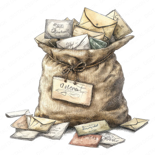 Spilled Vintage Mailbag fussy cut sheet in US Letter format showing all 12 designs on one printable page