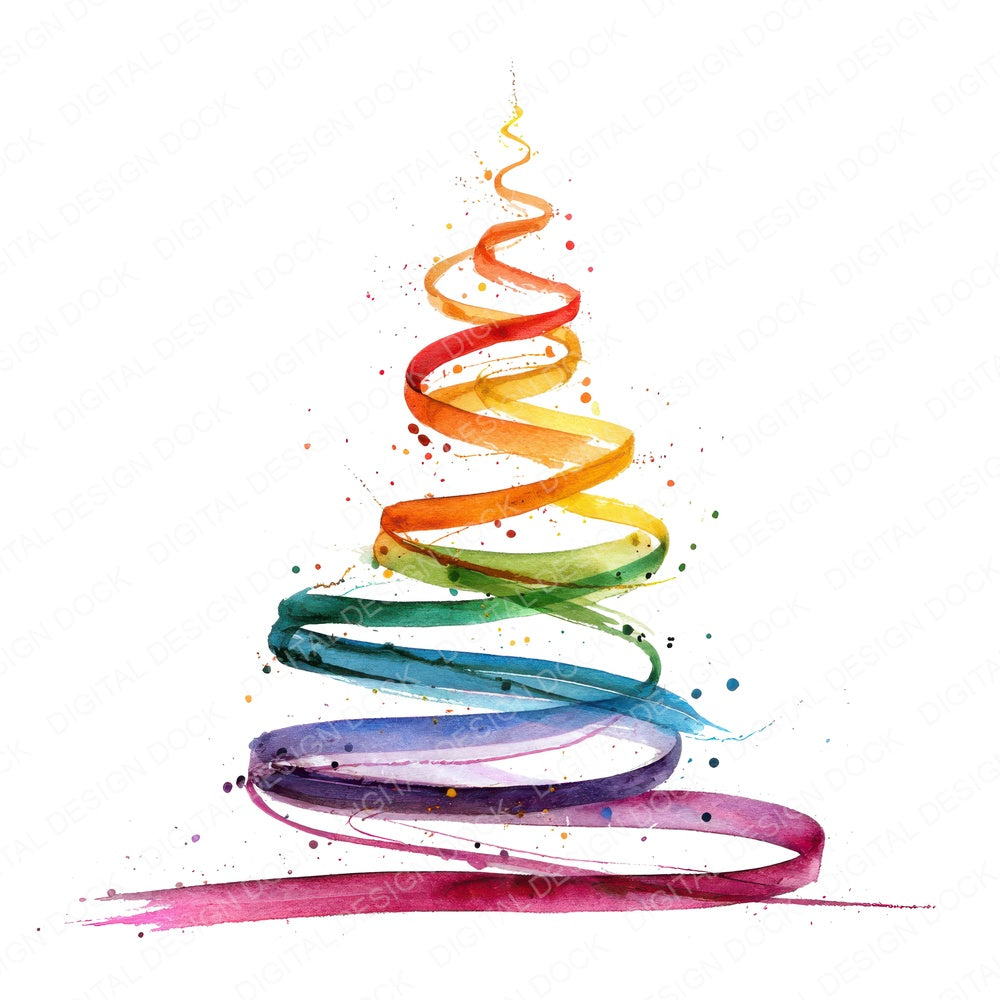 Spiral Rainbow Christmas Tree fussy cut sheet in A4 format showing all 12 designs on one printable page