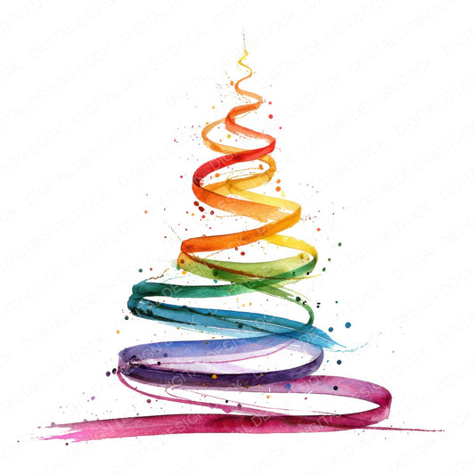 Spiral Rainbow Christmas Tree fussy cut sheet in A4 format showing all 12 designs on one printable page