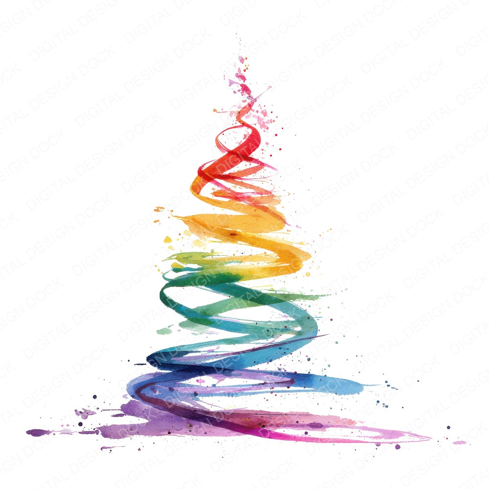 Spiral Rainbow Christmas Tree fussy cut sheet in US Letter format showing all 12 designs on one printable page