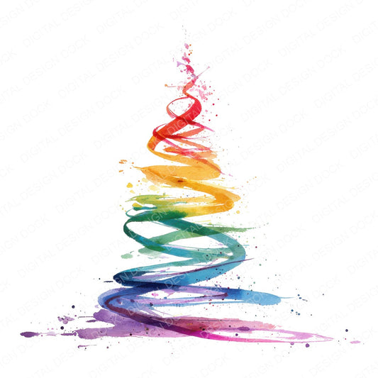 Spiral Rainbow Christmas Tree fussy cut sheet in US Letter format showing all 12 designs on one printable page