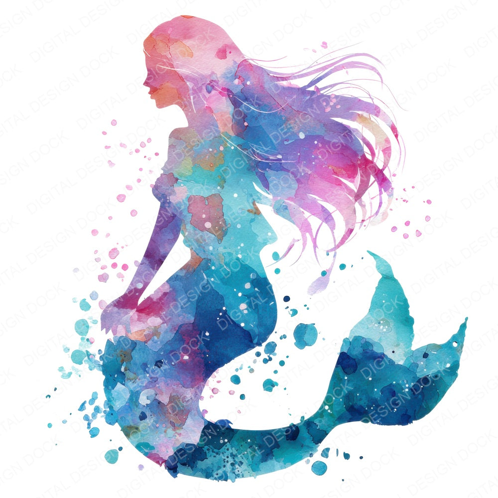Splash Ink Mermaid fussy cut sheet in A4 format showing all 12 designs on one printable page