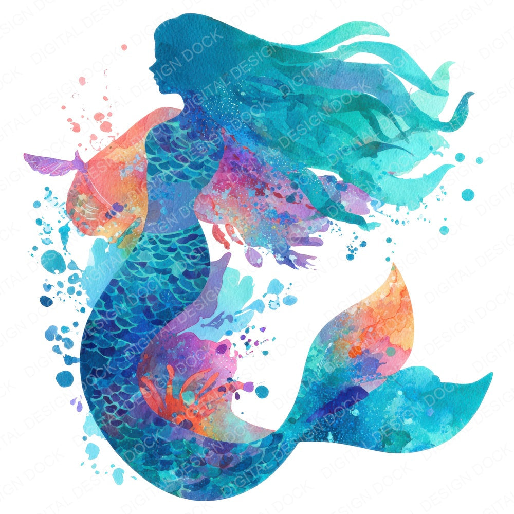 Splash Ink Mermaid fussy cut sheet in US Letter format showing all 12 designs on one printable page