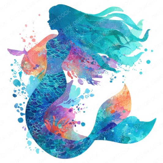 Splash Ink Mermaid fussy cut sheet in US Letter format showing all 12 designs on one printable page