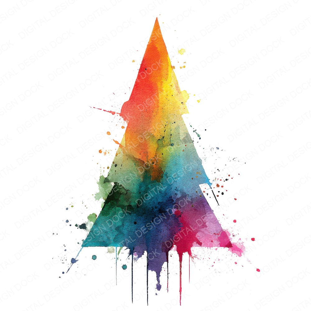 Splash Rainbow Christmas Tree fussy cut sheet in A4 format showing all 12 designs on one printable page