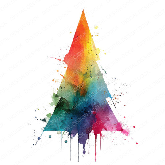 Splash Rainbow Christmas Tree fussy cut sheet in A4 format showing all 12 designs on one printable page