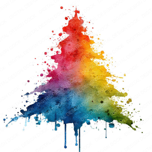 Splash Rainbow Christmas Tree fussy cut sheet in US Letter format showing all 12 designs on one printable page