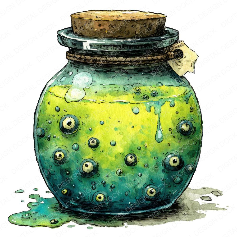 Spooky Eyeball Potion Jar fussy cut sheet in A4 format showing all 12 designs on one printable page