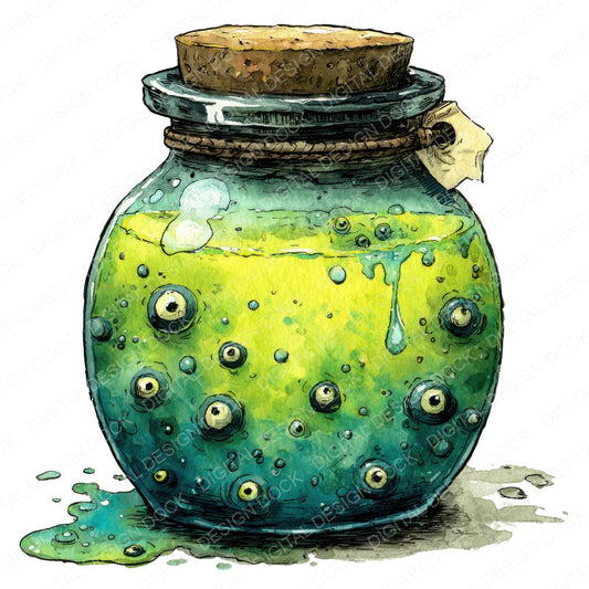 Spooky Eyeball Potion Jar fussy cut sheet in A4 format showing all 12 designs on one printable page
