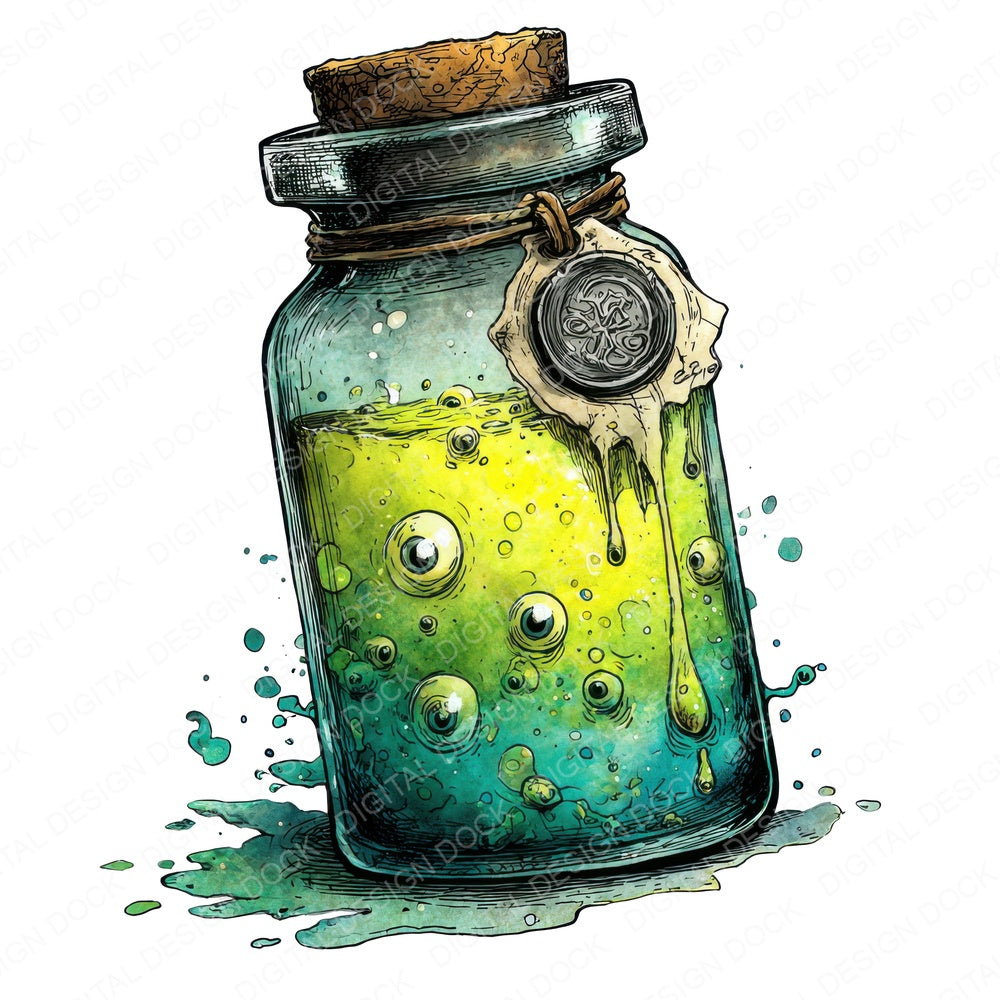 Spooky Eyeball Potion Jar fussy cut sheet in US Letter format showing all 12 designs on one printable page