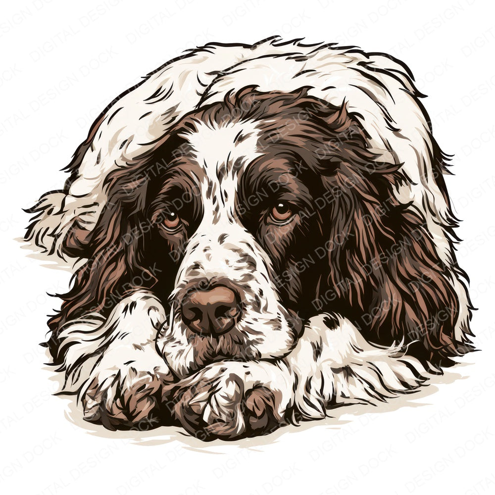 Single Springer Spaniel Watercolour Dog design shown full size, also included as clipart