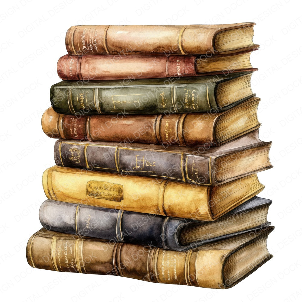 Stack of Antique Books fussy cut sheet in A4 format showing all 12 designs on one printable page