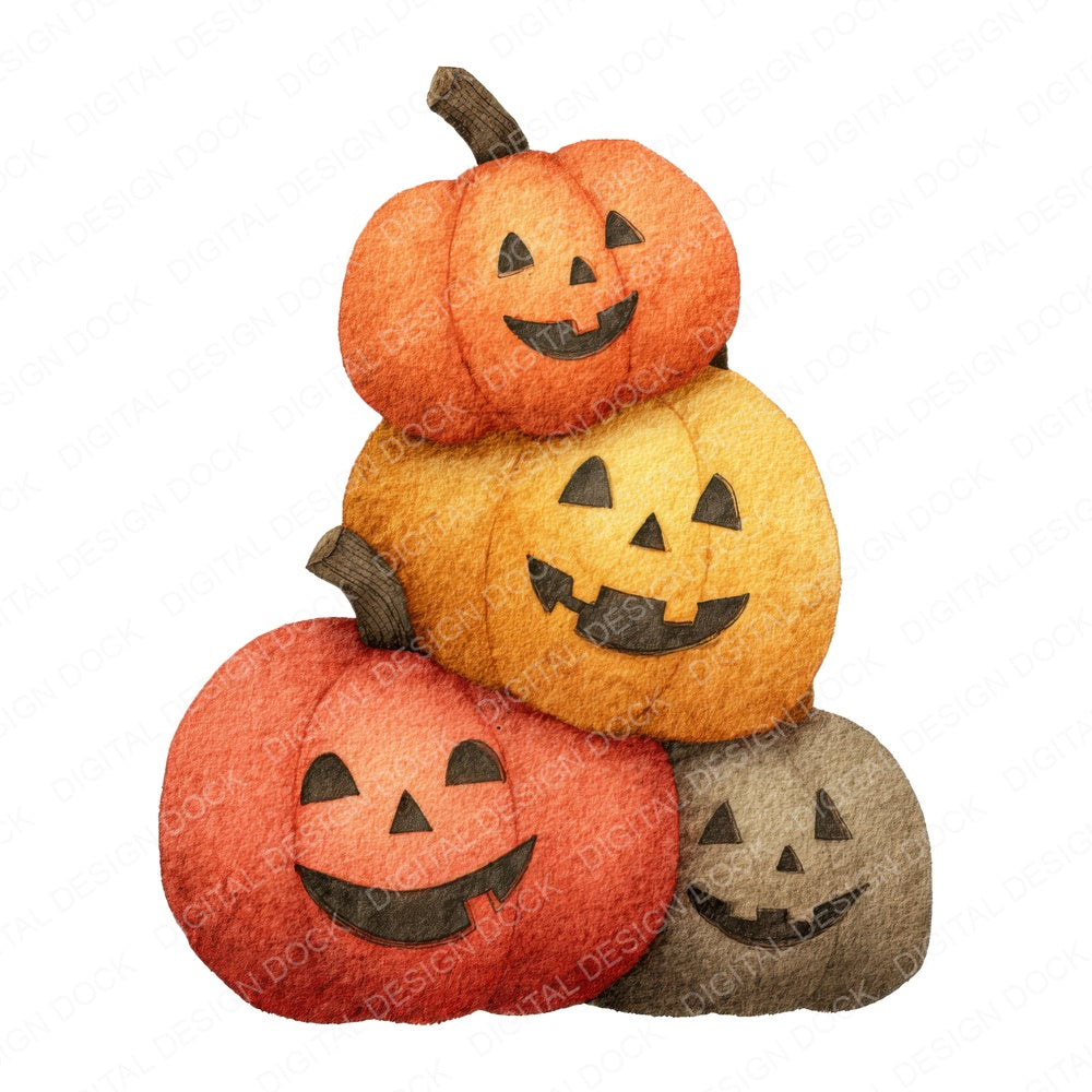 Stacked Carved Pumpkins fussy cut sheet in US Letter format showing all 12 designs on one printable page