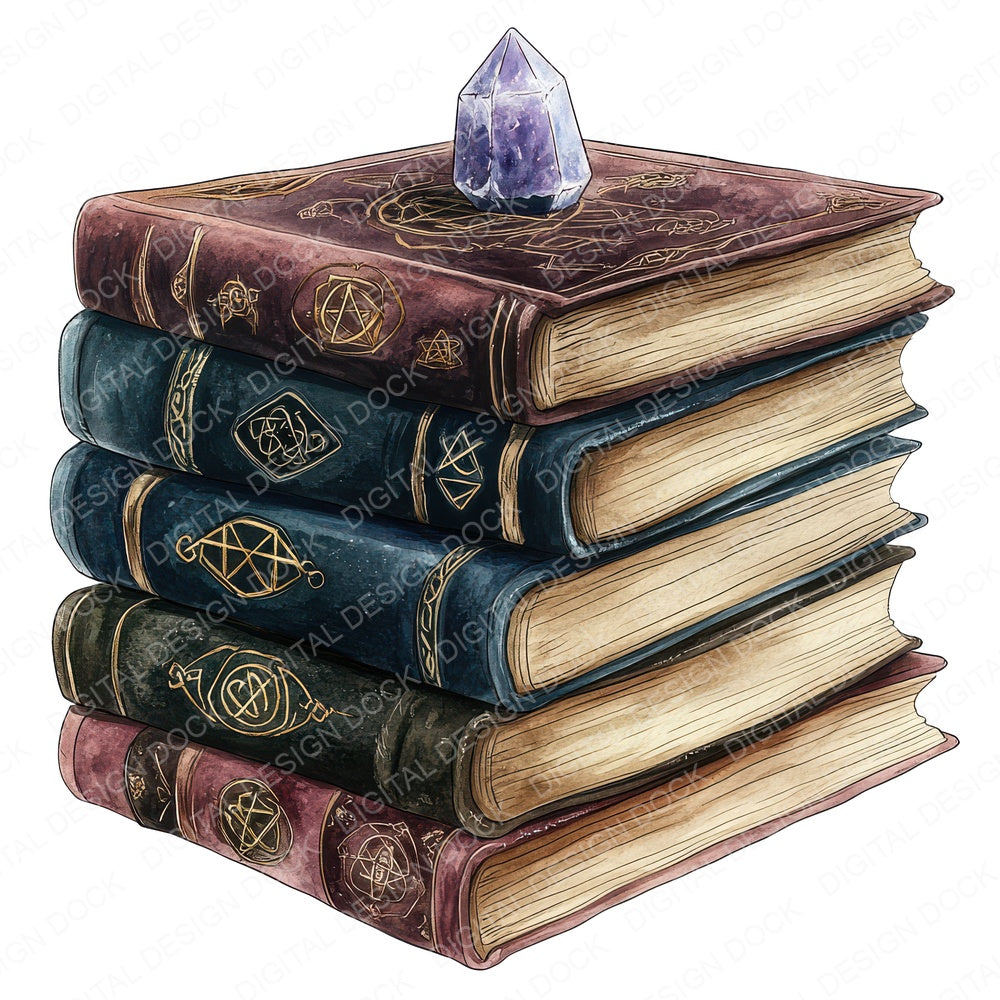 Stacked Spell Books with Crystal fussy cut sheet in US Letter format showing all 12 designs on one printable page