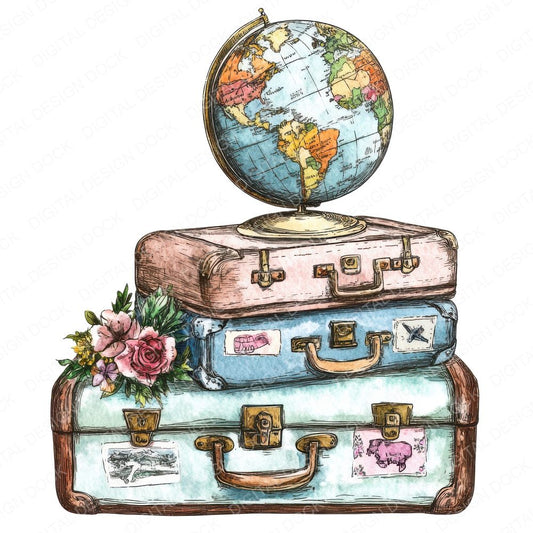 Stacked Travel Suitcases Clipart Set (DDD006647)