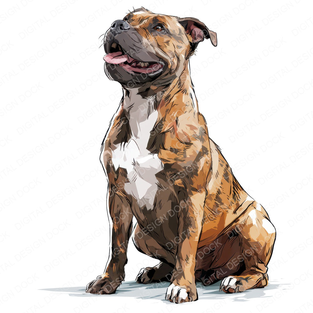 Single Staffordshire Bull Terrier Watercolour Dog design shown full size, also included as clipart
