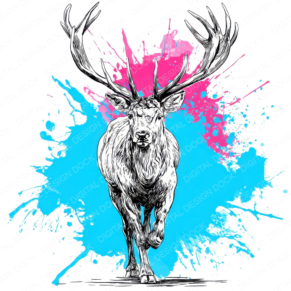Stag Neon Colour Splash fussy cut sheet in A4 format showing all 12 designs on one printable page