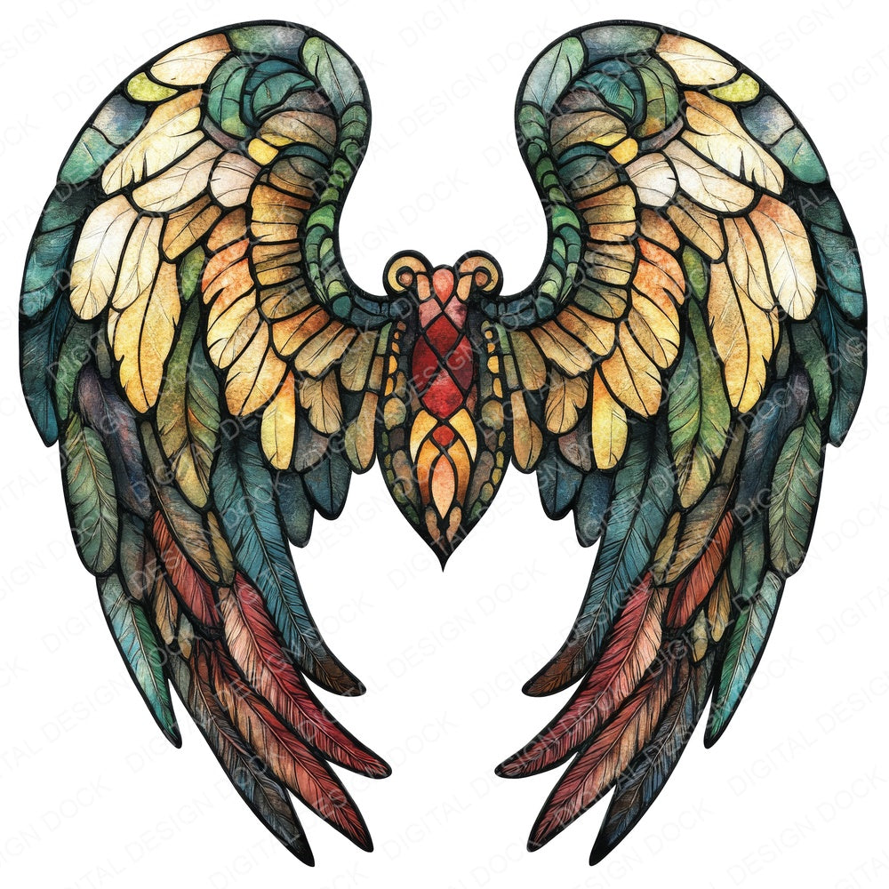 Stained Glass Angel Wings fussy cut sheet in A4 format showing all 12 designs on one printable page