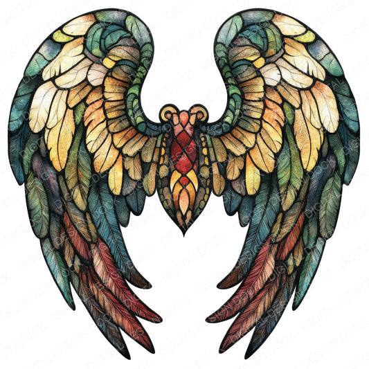 Stained Glass Angel Wings fussy cut sheet in A4 format showing all 12 designs on one printable page