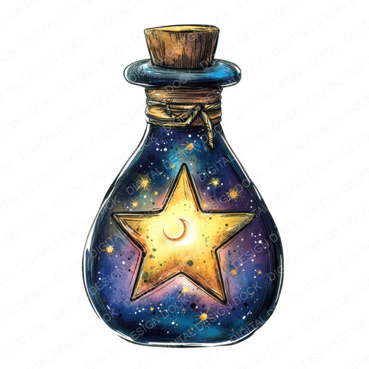 Star Sign Potion Bottle fussy cut sheet in A4 format showing all 12 designs on one printable page