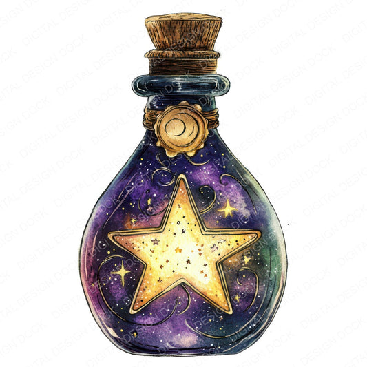 Star Sign Potion Bottle fussy cut sheet in US Letter format showing all 12 designs on one printable page