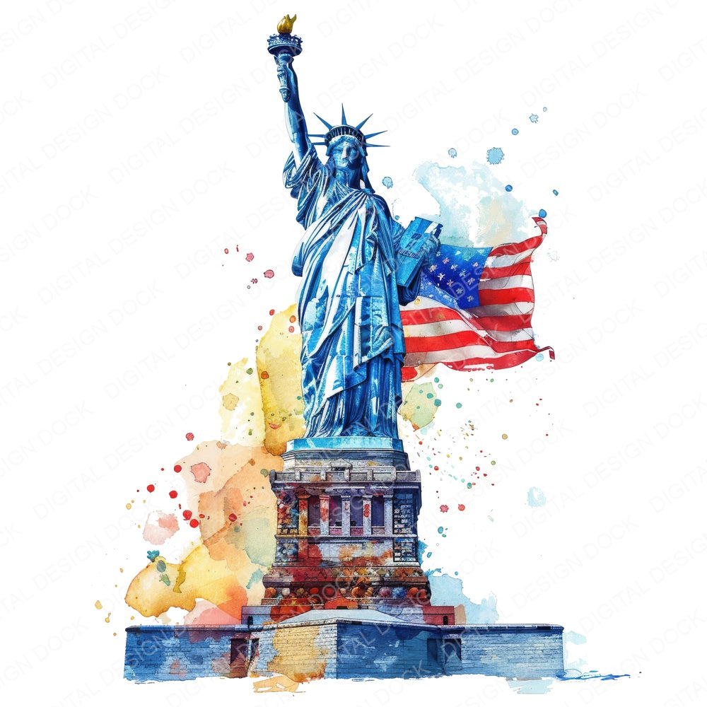 Statue of Liberty American Flag fussy cut sheet in A4 format showing all 12 designs on one printable page