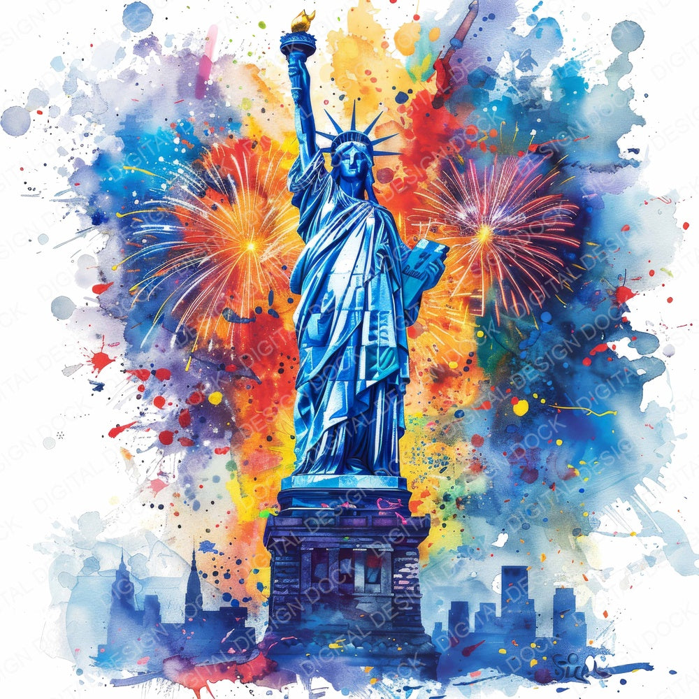 Statue of Liberty Fireworks fussy cut sheet in A4 format showing all 12 designs on one printable page